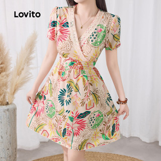 Lovito Vestido Boho Floral Com Babados E Gola Estampada Para Mulheres L132ED449 em Oferta na Shopee