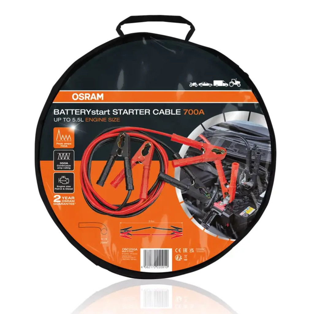 Cabo Chupeta Transmissão Bateria Osram OSC250 700A 12/24v 3,5Mt Carro Caminhão