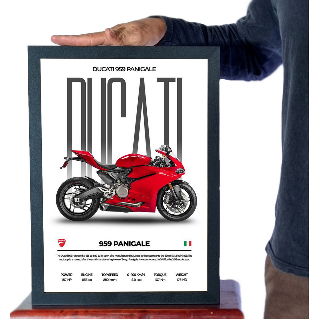 Quadro Decorativo Moto Ducati 959 Panigale Vermelha 44x33cm