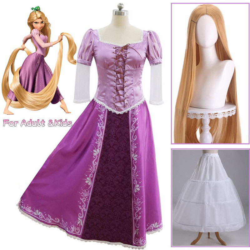 Emaranhado Rapunzel Cosplay Traje Adulto Carnaval Uniforme Peruca Anime Trajes De Halloween Feminino Crianças Vestido Ex