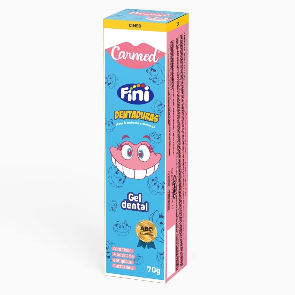 Detalhes do Kit Gel Dental Carmed Fini Beijos+ Dentadura 70g