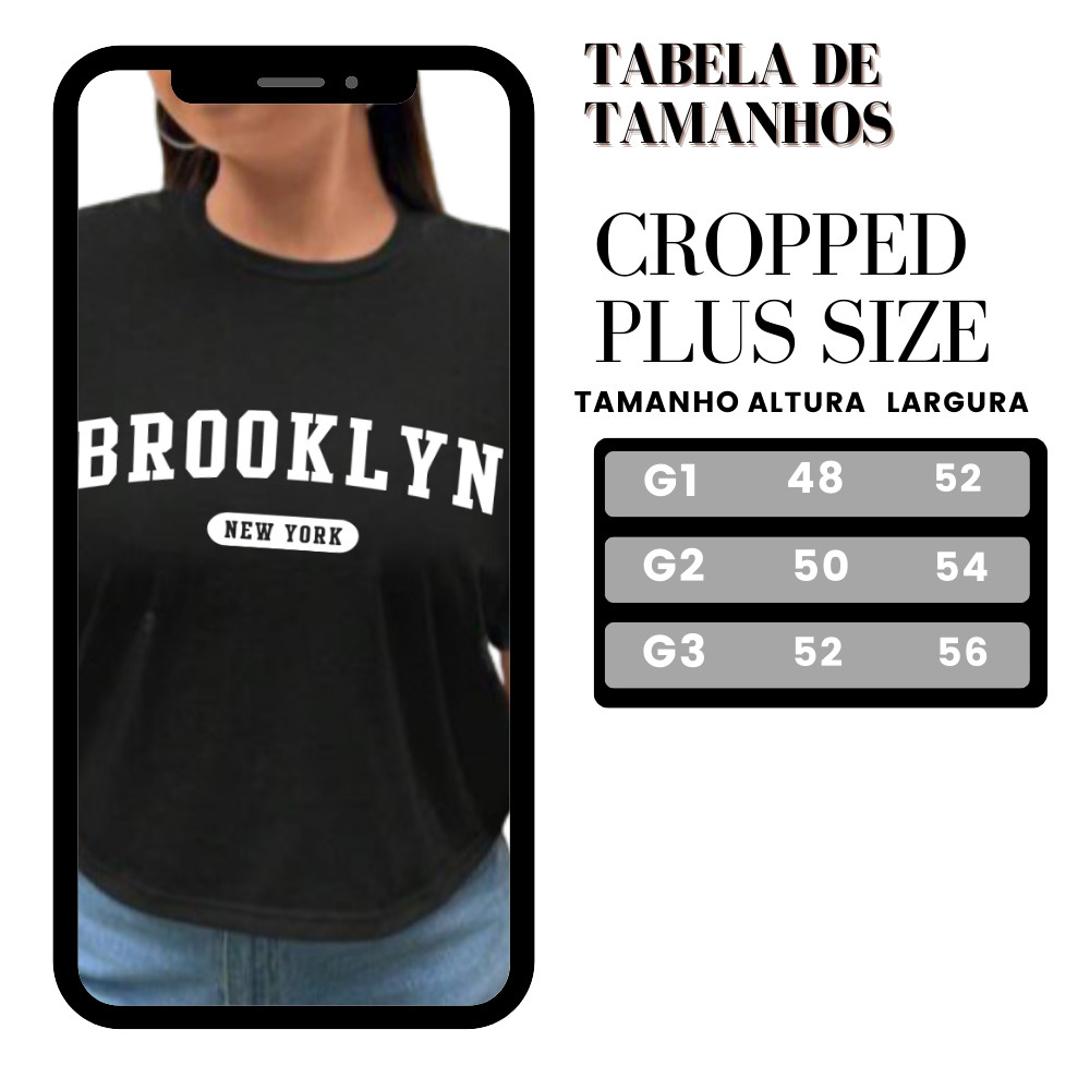Kit 2 Blusa Cropped Plus Size Feminina 100% Algodão Blusa Plus Size Brooklyn