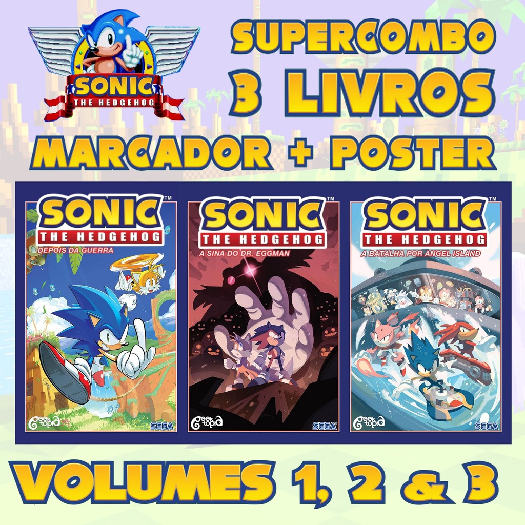 Super Combo Sonic The Hedgehog Vol 1, 2 e 3 (+ Marcadores e Pôsteres)