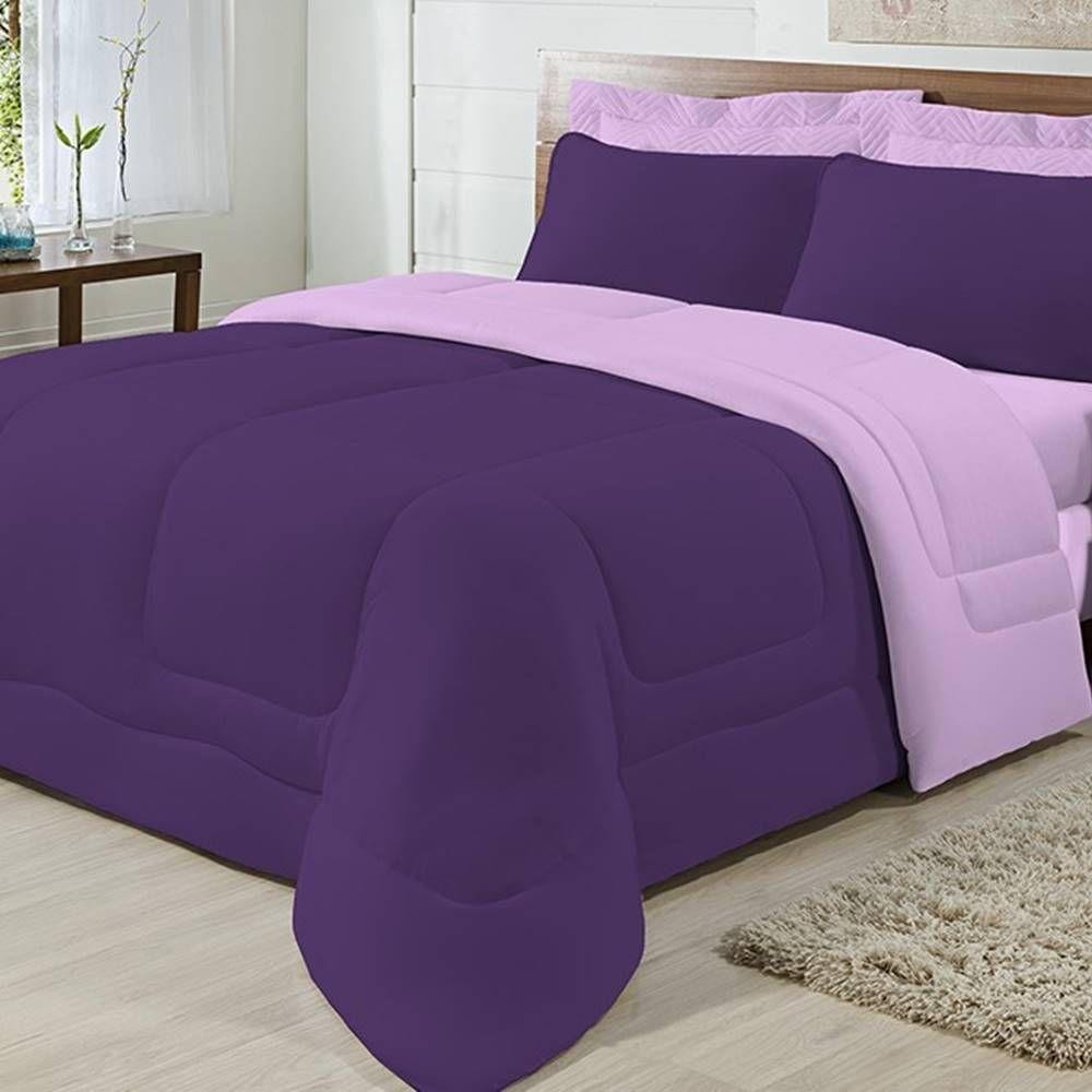 Edredom Dupla Face 100% Algodão Malha Casal Gran Moratta 01 Peça - Roxo- Lilas - Home & Living