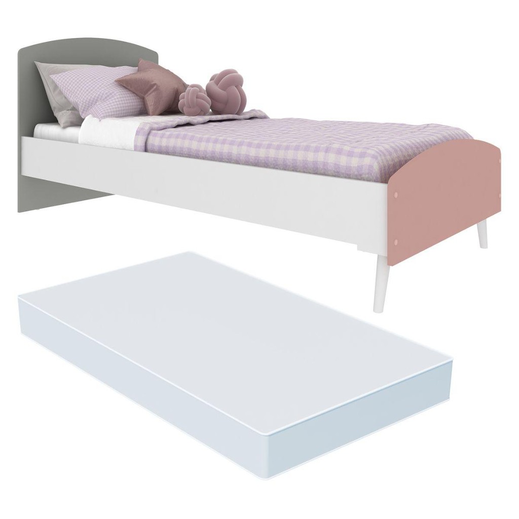 Cama Solteiro com Colchão Incluso 78x188cm 100% MDF Doçura Multimóveis Branca/Cinza/Rosa em Oferta na Shopee