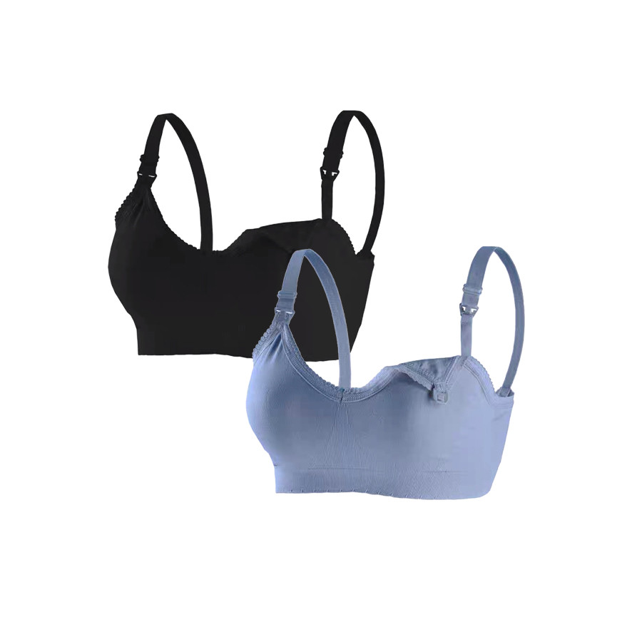 kIT 2 Sutiã Amamentação Listrado Borda Rendada Lateral Larga