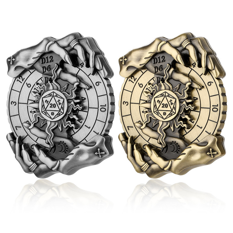 Creative Magic Hand-Themed Metal Dice Spinner Roulette Dice 7-in-1 Spinning DND Dice Role Play Game Accessory