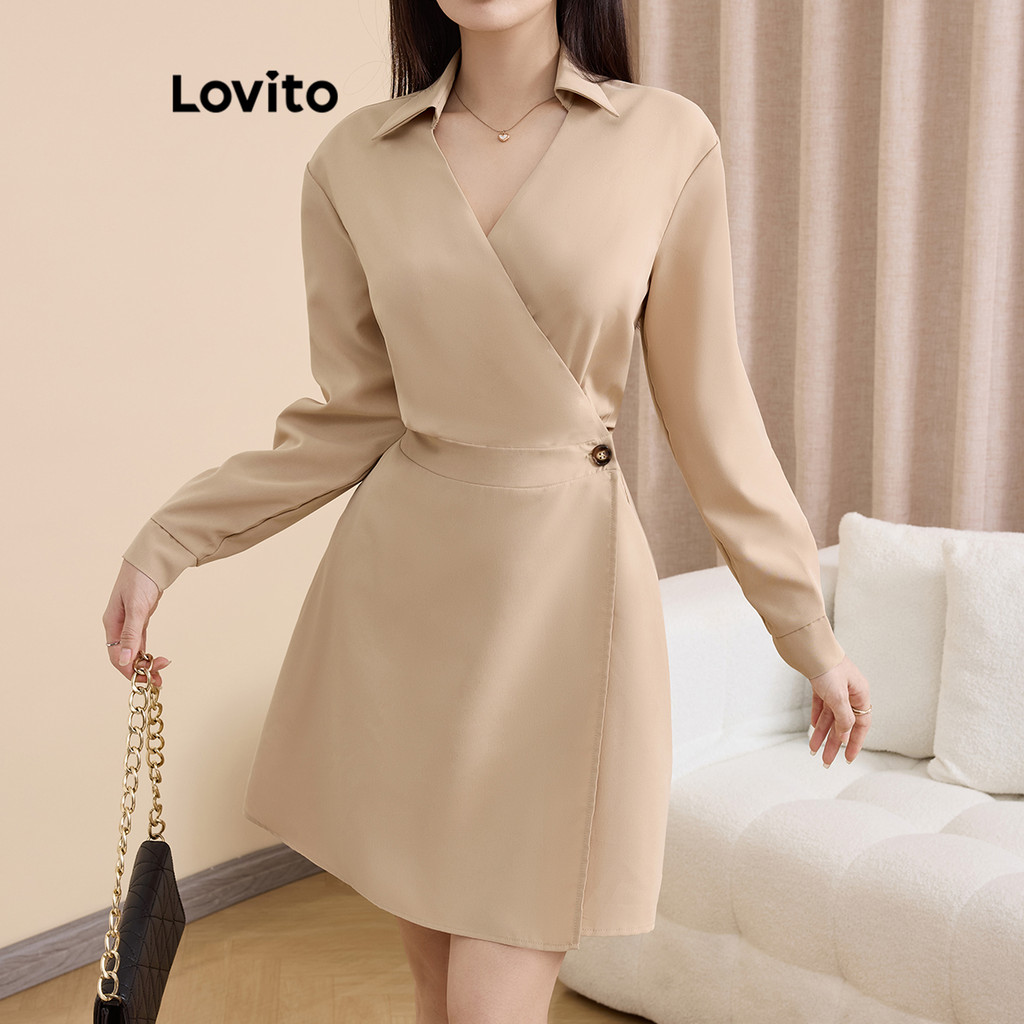 Lovito Vestido elegante de botões simples para mulheres L109MD366 - Women Clothes
