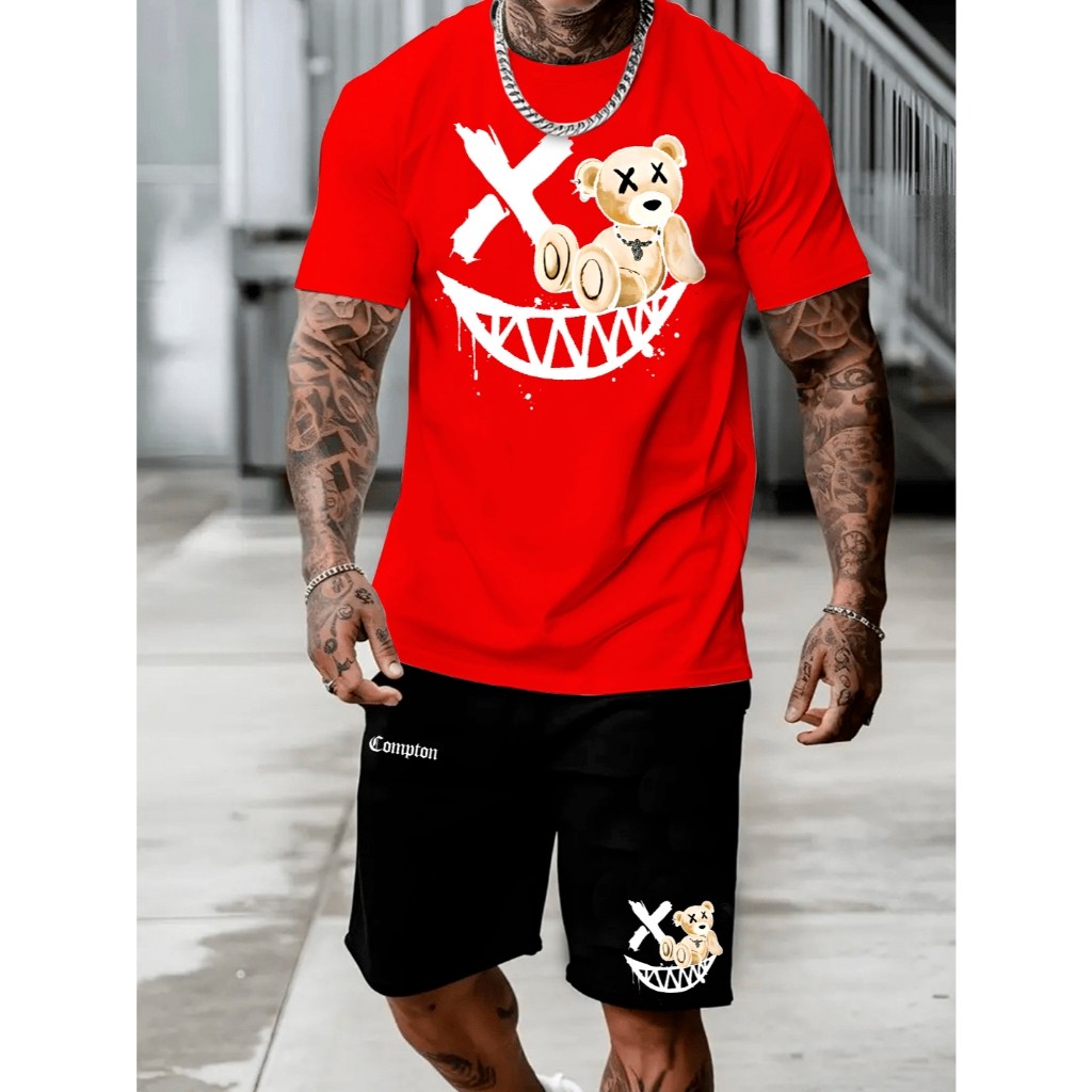 Conjunto Masculino Camiseta Masculina Streetwear + Bermuda Moletom Estampada Envio Imediato