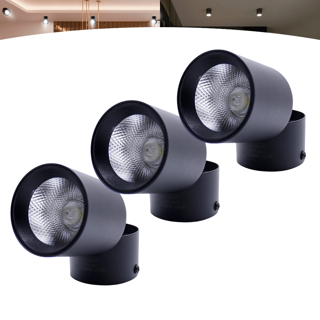 Kit 3 Spot Led Sobrepor Preto Redondo Luz Direcionável Para Teto Bivolt 10w em Oferta na Shopee