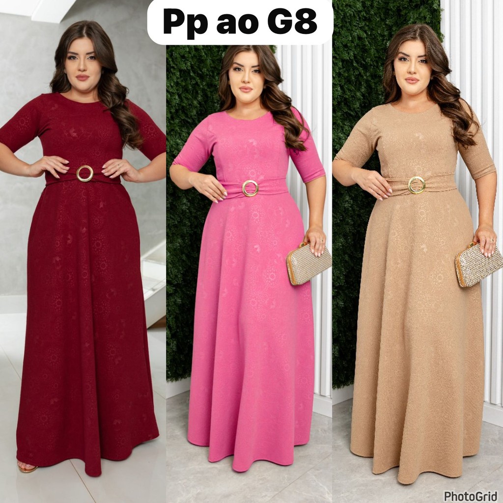 ✨PP ao GG -MICHELY IX✨Vestido Longo Rodado C/ CINTO Malha Jacard- Moda Evangélica Cristã Comportada em Oferta na Shopee