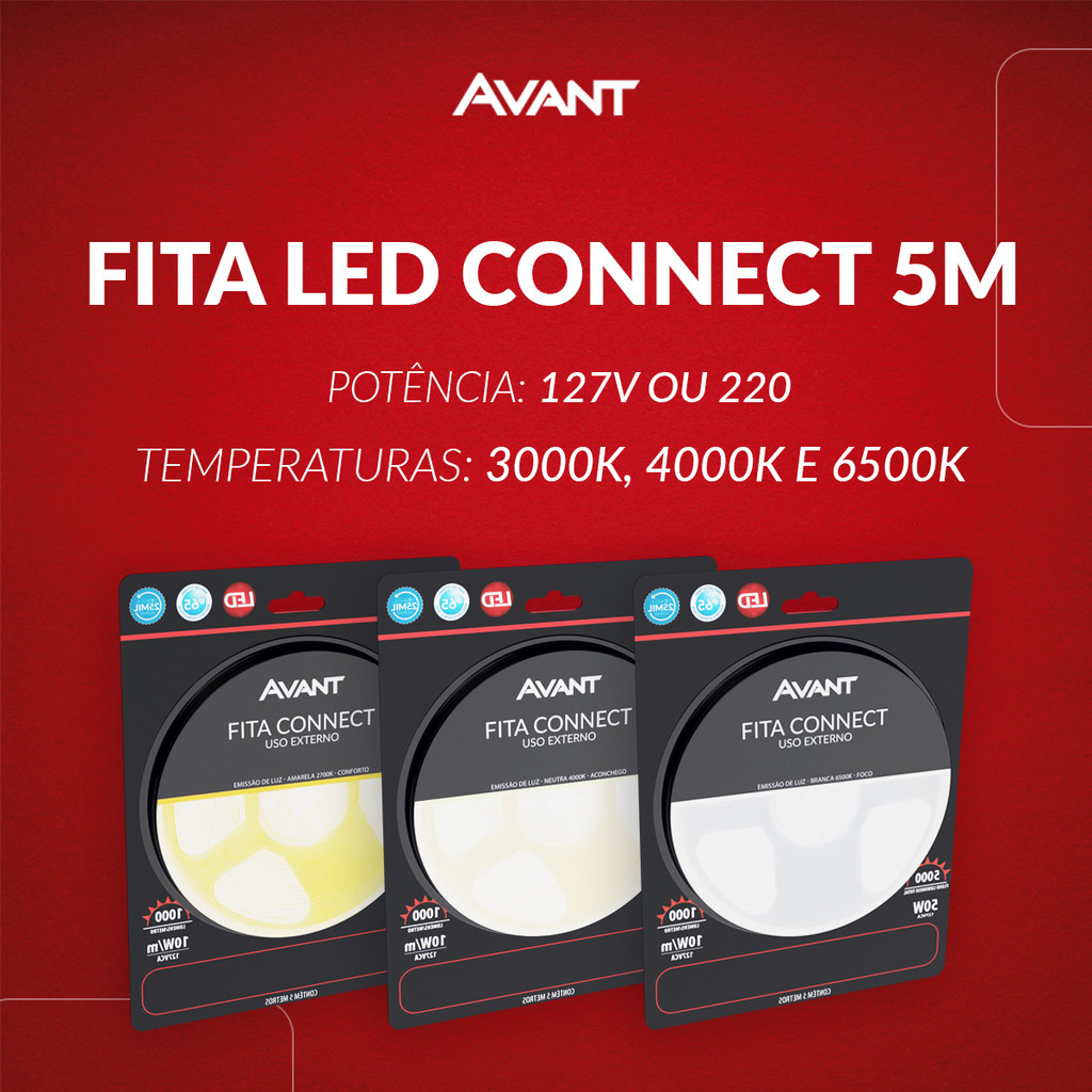 Kit 5 Metros Fita Led Connect 10w 2700k, 4000k ou 6500k Tensão Direta 120 leds   - Avant em Oferta na Shopee