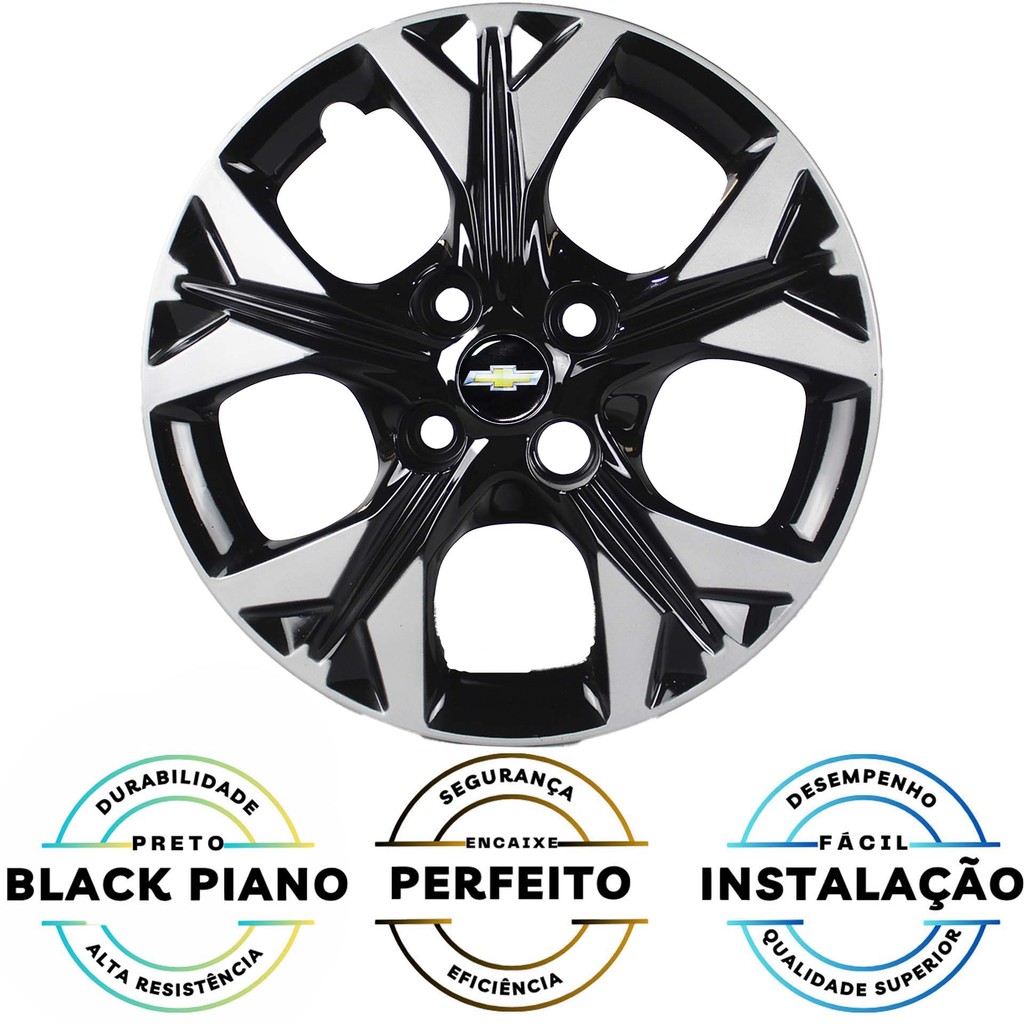 JG 4 Calota Onix 2021 +TODOS Aro 14 Black Piano com Prata Metálico com Emblema — imagem 2 de 2