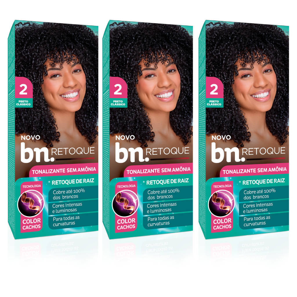 Kit Tonalizante  Preto Clássico 2.0 Sem Amônia 90g – Beleza Natural – Retoque Raiz (3 Unidades) em Oferta na Shopee