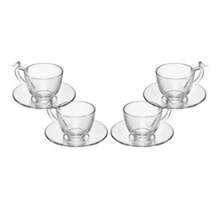 Jogo 4 Xícaras de Café Cristal Ecológico Bird Wolff com Pires 80ml - Conjunto para Mesa Posta