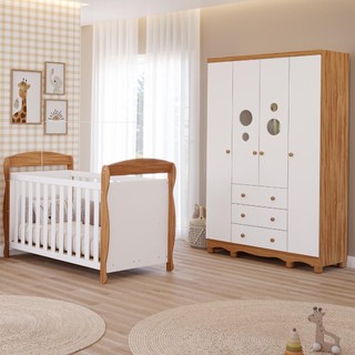 Quarto Bebê Completo Berço Americano Marquesa 3em1 Guarda Roupas 4 Portas 3 Gavetas Bolinha 100% MDF em Oferta na Shopee