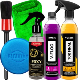Kit Lavar Moto Limpar Motor Foxy Razux Limpa Corrente Shampoo V-Floc Cera Spray Vonixx Tok Final Pincel Pano Aplicador em Oferta na Shopee