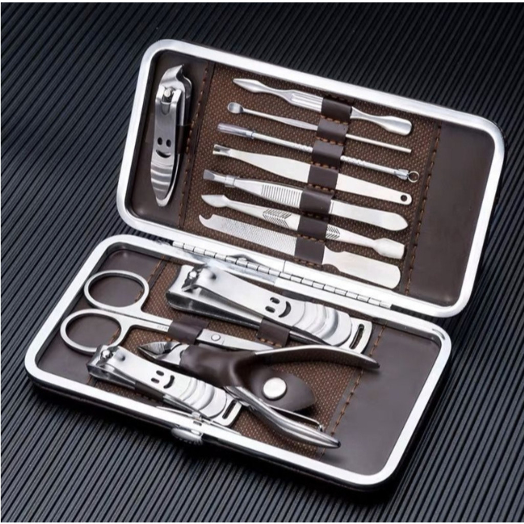 Kit Unha Limpeza Alicate Estojo com 12 peças excelente pra Viagem em Oferta na Shopee