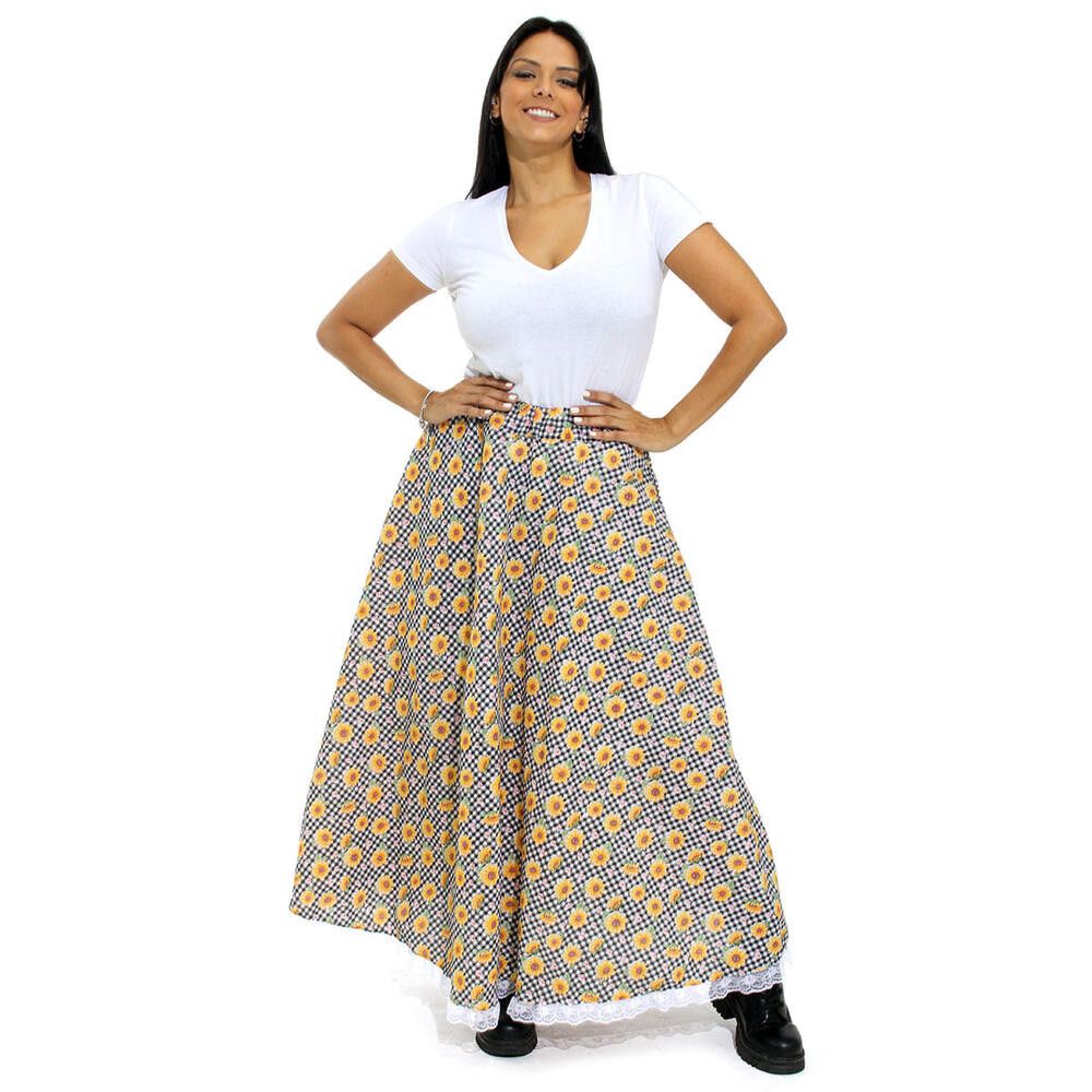 Saia Festa Junina Carimbó Longa Adulto Xadrez Com Girassois em Oferta na Shopee