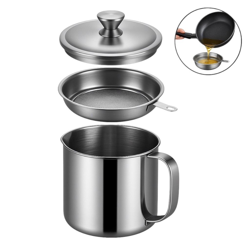 Filtro guarda óleo de cozinha fritura recipiente inox 1300ml