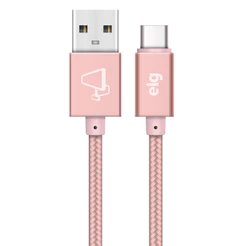 Cabo USB Tipo-C, Carga Rápida 15W 3A, Nylon Trançado, Flexível, 1 metro, Rose Gold, TC10BRG, ELG