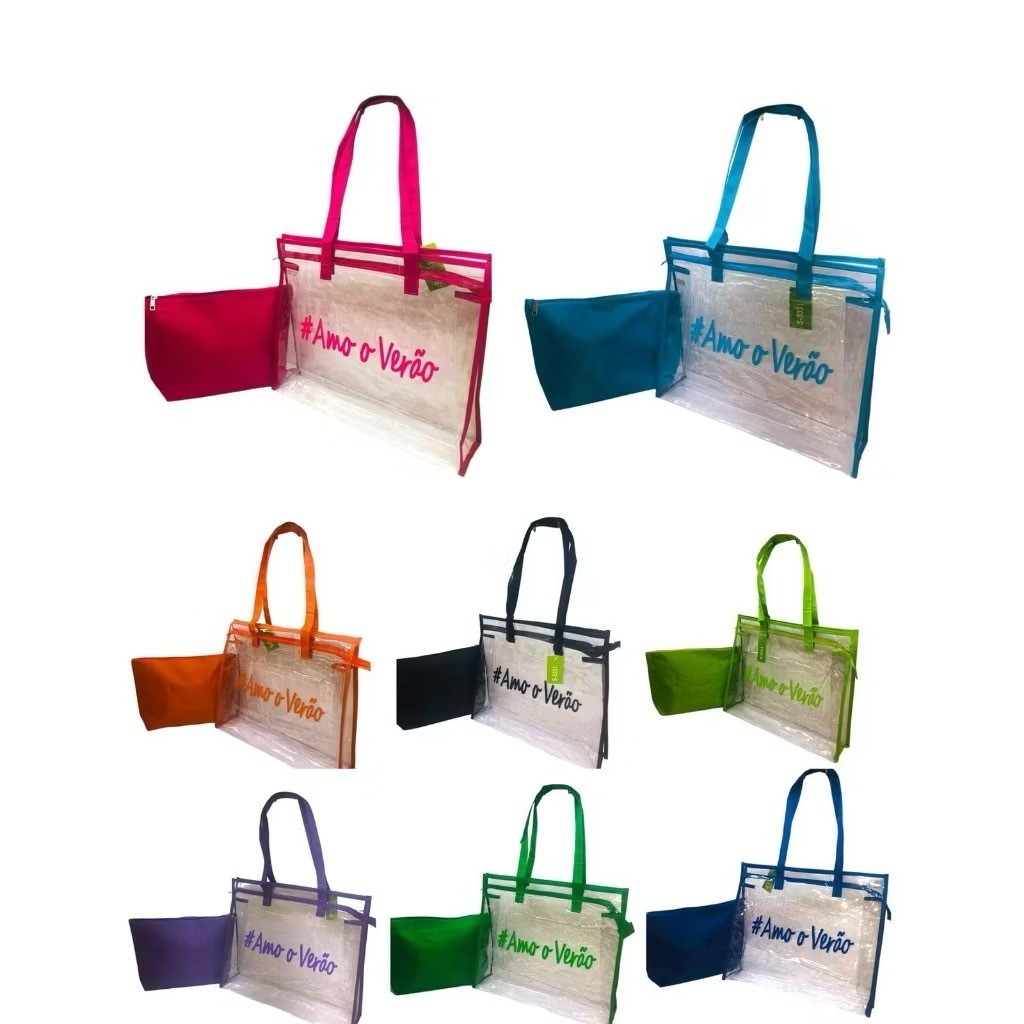Kit Bolsa Transparente de grande capacidade Sacola de Praia Feminina Silicone Com Necessaire Amo O Verão Impermeável em Oferta na Shopee