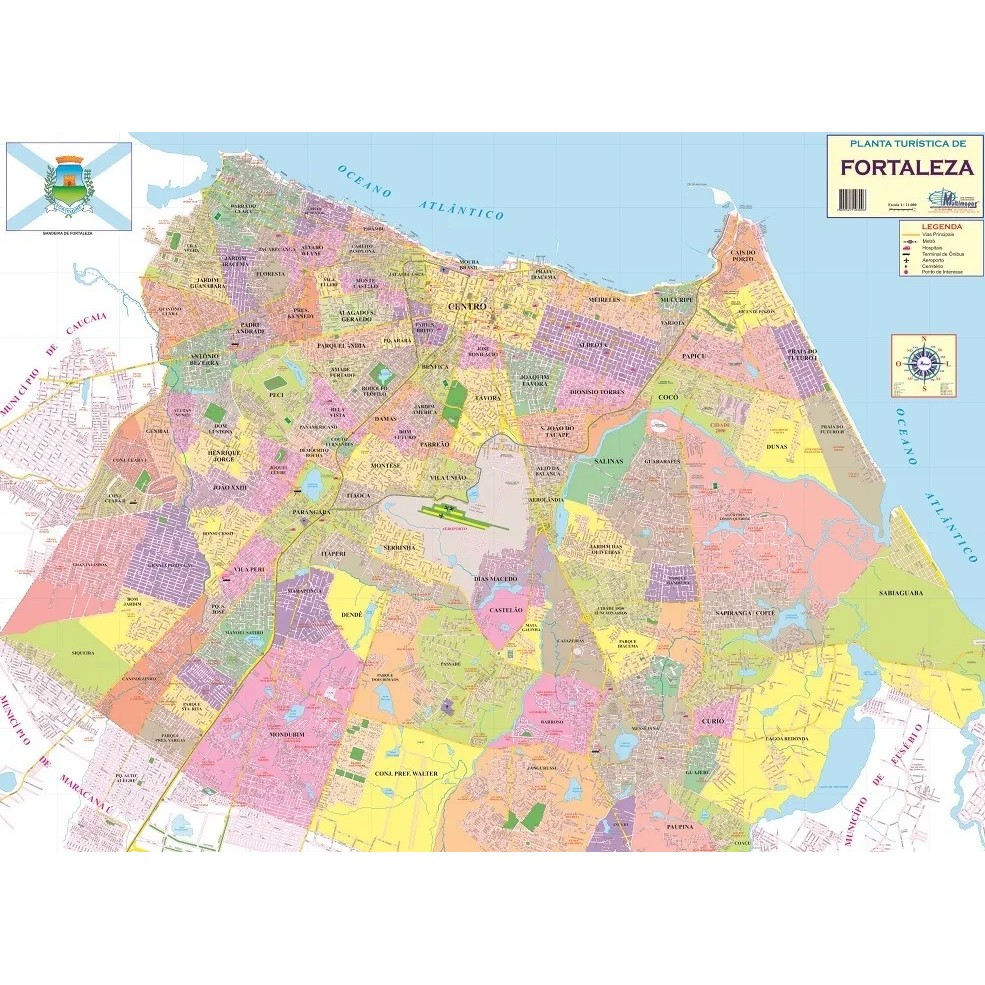 Mapa Geográfico Político e Rodoviário Gigante da Cidade de FORTALEZA - Capital do Estado do Ceará
