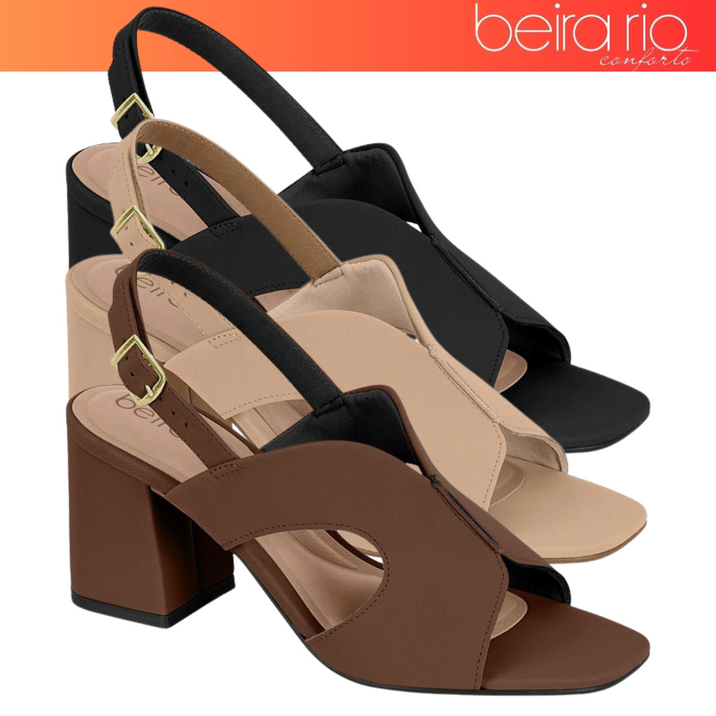 Sandália Feminina Beira Rio Salto Bloco Branca Recorte Moderno Conforto em Oferta na Shopee