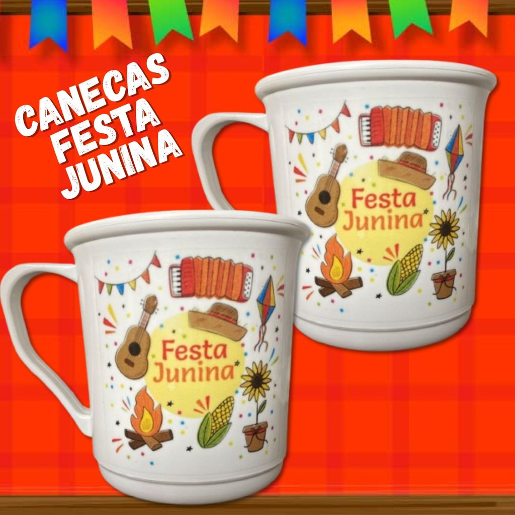 Kit 20 Caneca junina festa caipira arraial copo decorado colorido servir quentão evento promoção