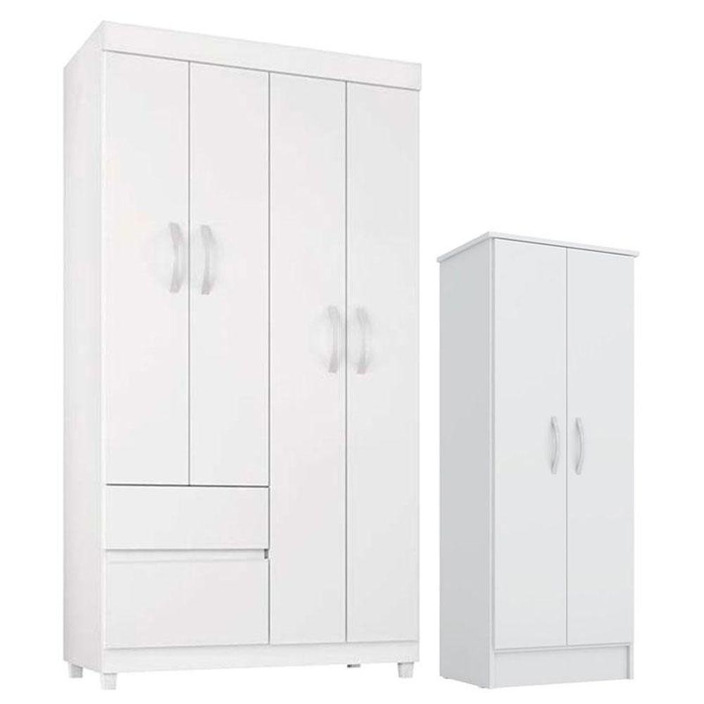 Guarda Roupa Infantil Lótus E Armário Multiuso Viena Branco Brilho - Demóbile