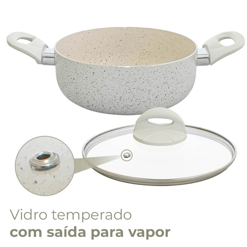 Detalhes do Conjunto de Panelas Antiaderente Revestimento Cerâmica Vanilla Ibiza 8 Peças - Casambiente