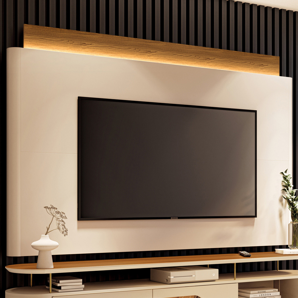 Painel Para TV 85 Pol Orgânico Com LED 208cm Aslan B01 Off White Cinamomo - Lyam Decor em Oferta na Shopee