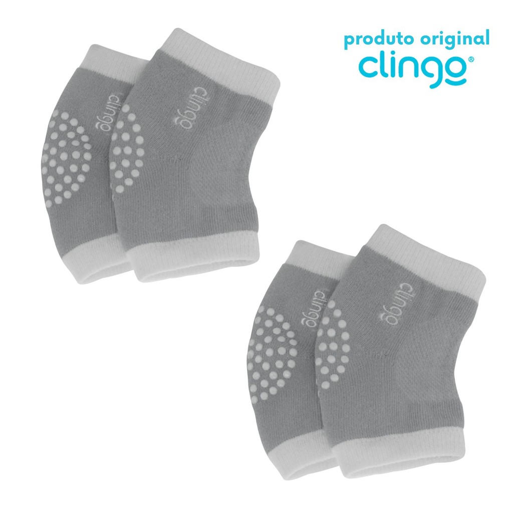 2 Pares de Meias Joelheiras Antiderrapante Clingo Branco/Cinza - Proteção para o Joelho do Bebê