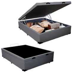 Cama Box Baú Casal Sintético Sereneprime design moderno na cor Cinza 138x188x44