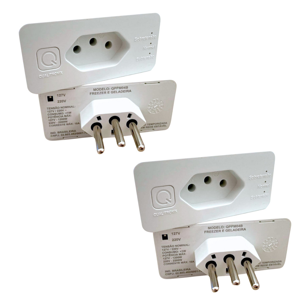 KIT 2 Plug Protetor plus Freezer e Geladeira com Timer 8 min Qualitronix