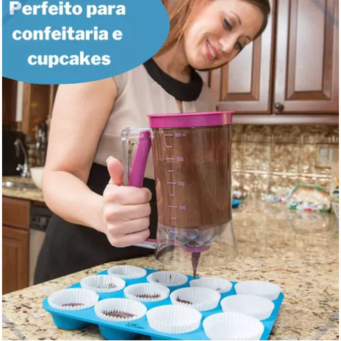 Copo Dispenser Panquequeira Medidor Dosador De Massas Panquecas Bolo Cupcakes 900 Ml Eficiente