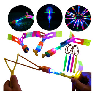 Kit 10 Helicóptero Led Voador Estilingue Infantil Brinquedo