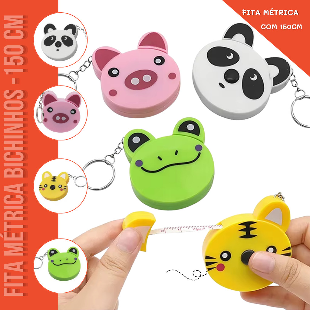 Kit Fita Métrica Bichinhos Trena - 150cm - C/1 unid. ou 4 Unid. Retrátil Costura Patchwork