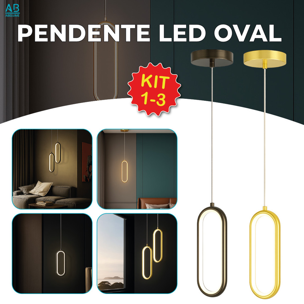 Luminária Pendente Led Oval Dourada e Preta de Luxo Moderna Luz Quente de Teto Bivolt em Oferta na Shopee