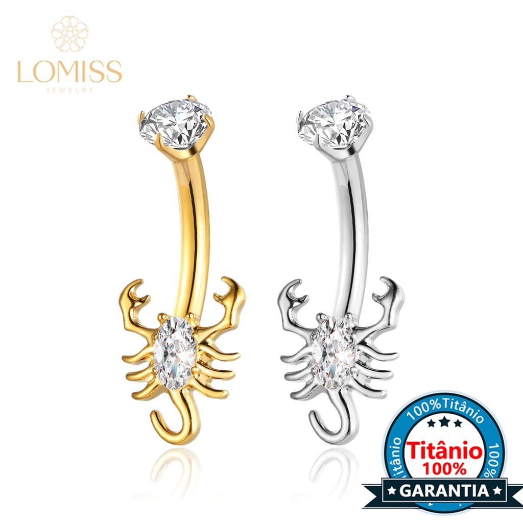 Piercing Umbigo Banana Escorpião Titânio Zircônia em Oferta na Shopee
