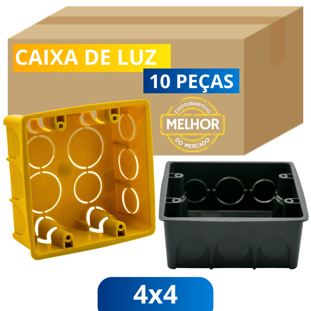 10 Caixa de Luz 4x4 Quadrada Reforçada P/ Tomada Interruptor Energia Embutir Parede Preto Amarelo em Oferta na Shopee