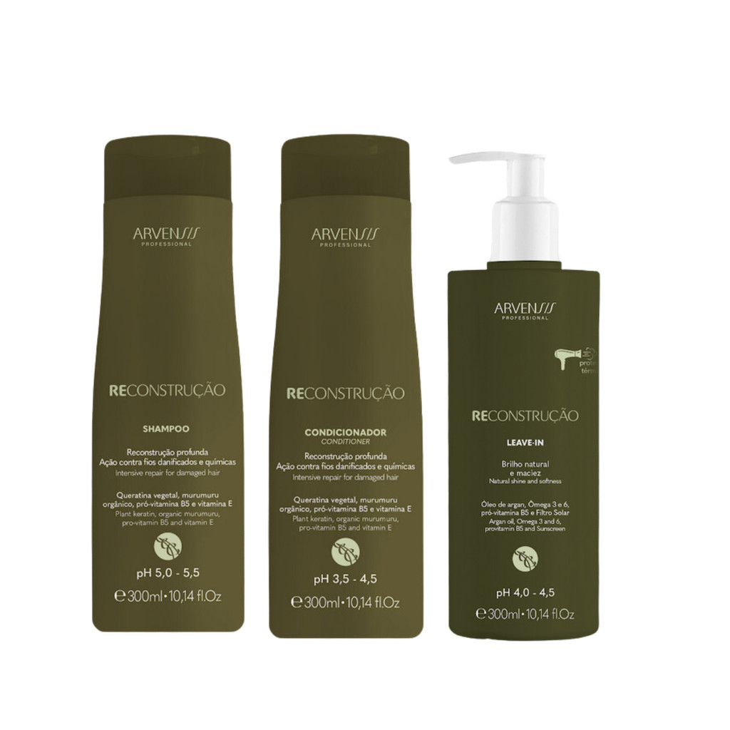 Kit Reconstrução Shampoo Condicionador Leave-in Arvensis em Oferta na Shopee