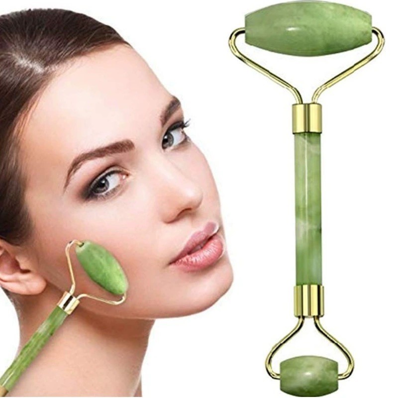 Rolo Massageador Facial Pedra de Jade - Natural/ Anti-Rugas/ Massagem Terapêutica, Reduz Inchaço e Melhora Circulação