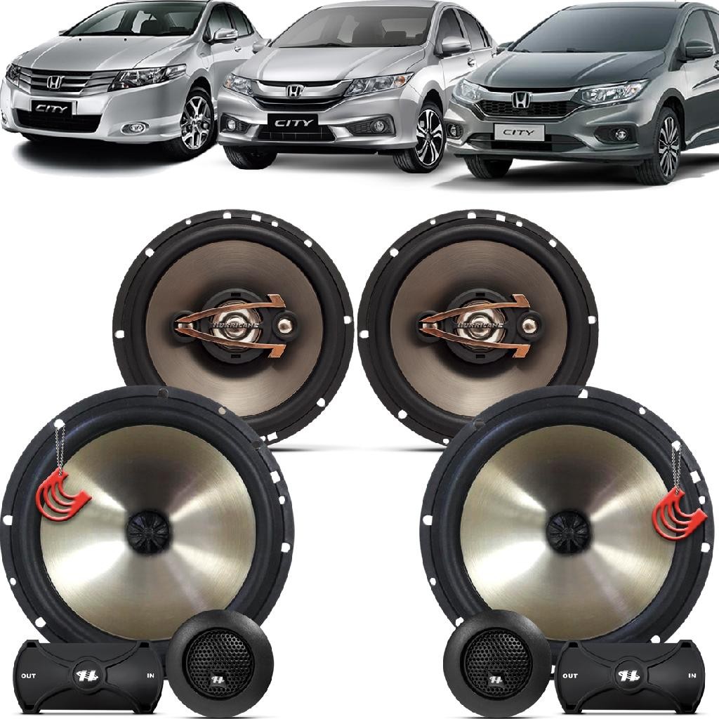 Kit Alto Falantes Dianteiros + Traseiros Honda City 2009 até 2021 - Hurricane Platino640w
