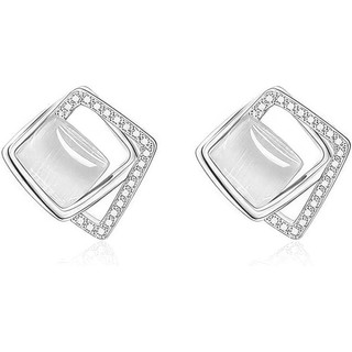 brincos olho de gato femininos, brincos quadrados, brincos banhados a prata 14K, joias minimalistas e elegantes, present