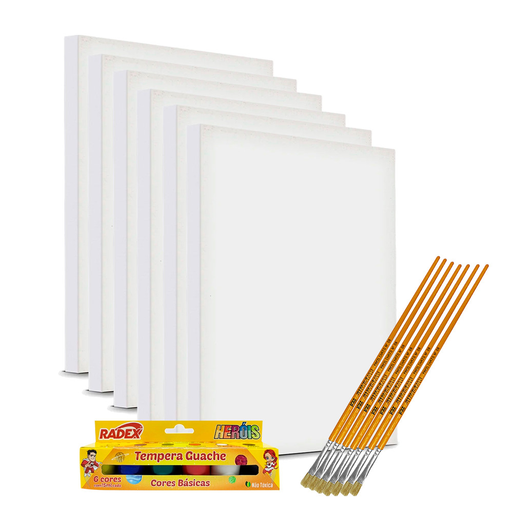 Kit Com 06 Telas Para Pintura 20x30cm + 12 Tintas e 6x Pincel - Uso Profissional e Artístico em Oferta na Shopee