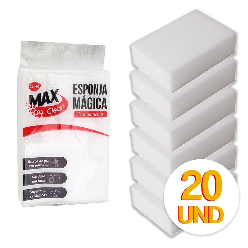 Kit 20x Esponja Mágica de Melamina Tira Manchas Riscos Mágica Branca Multiuso