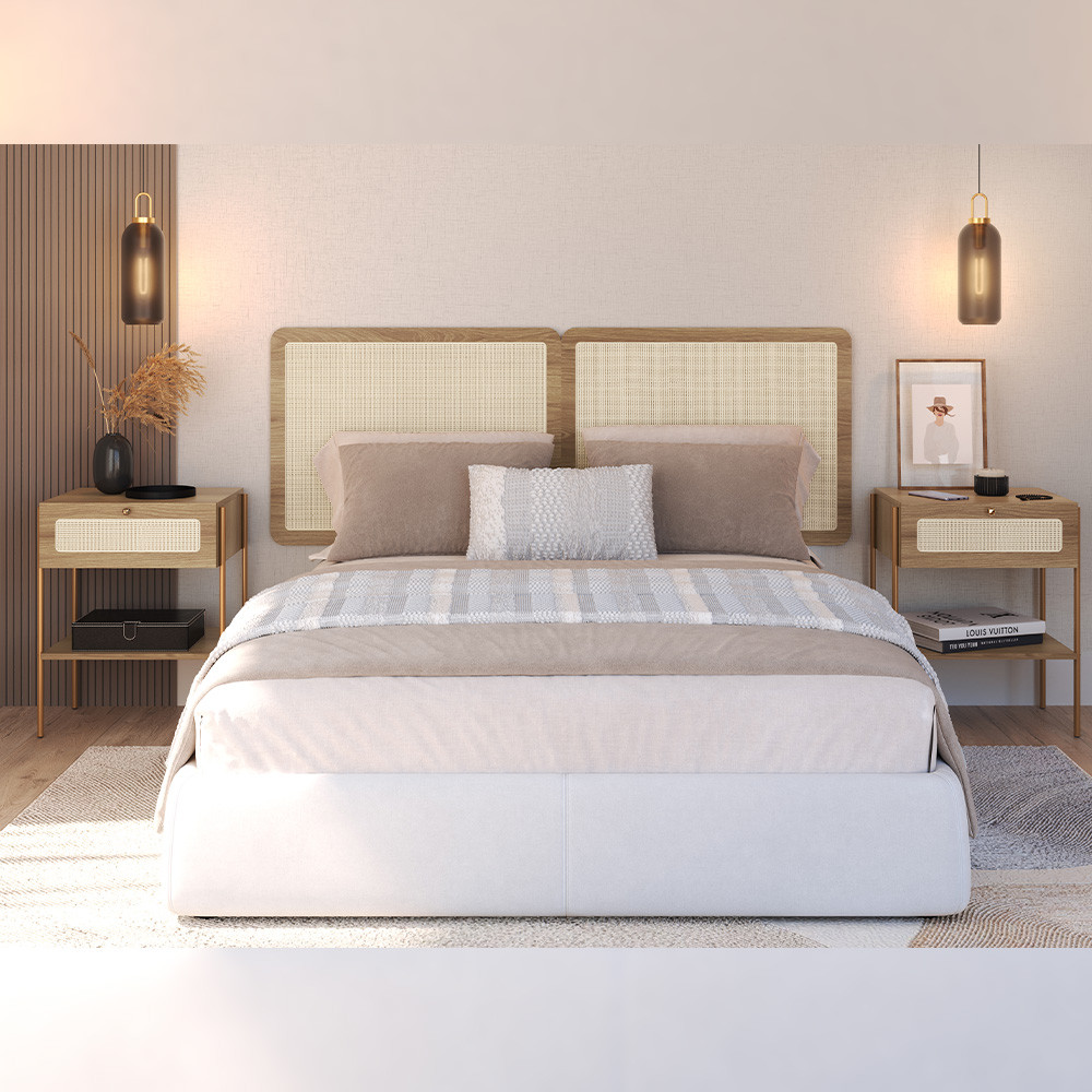 Cabeceira Queen 160cm e 2 Mesas Laterais 1 Gaveta Industrial Indy A03 Hanover - Lyam Decor
