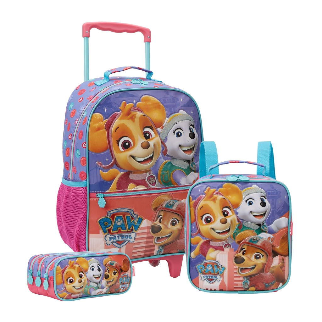 Kit Escolar Patrulha Canina: Mochila Rodinhas 16" 40x30cm, Lancheira Térmica e Estojo Box X2 Xeryus - Baby & Kids Fashion