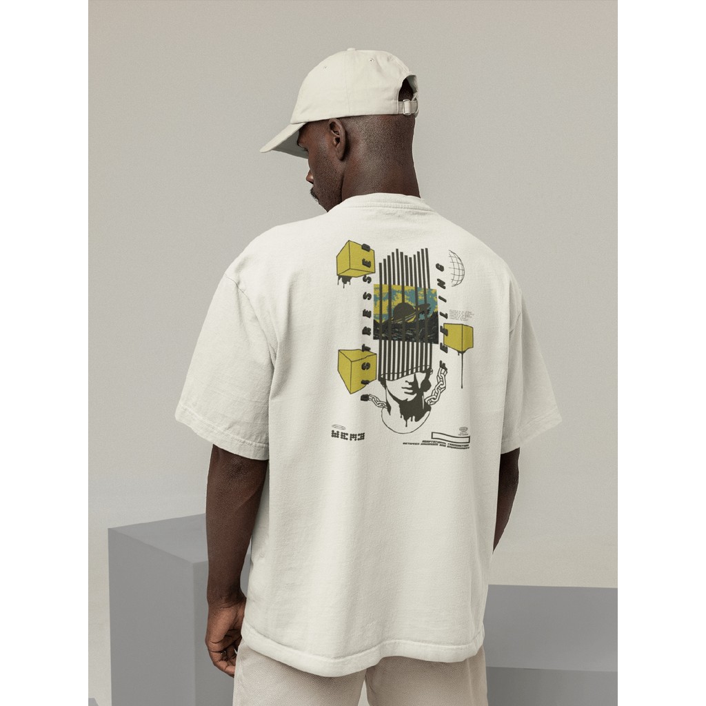 Camisa Camiseta Oversized Streetwear Masculino Urbano Treino Preto e Off Whte Estampado - Street